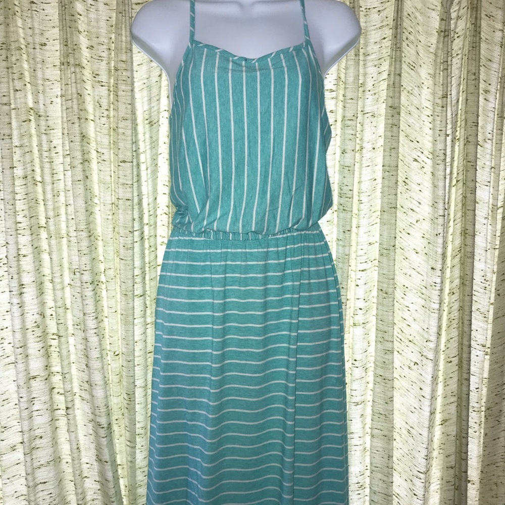 EUC Turquoise with white pinstripes maxi dress